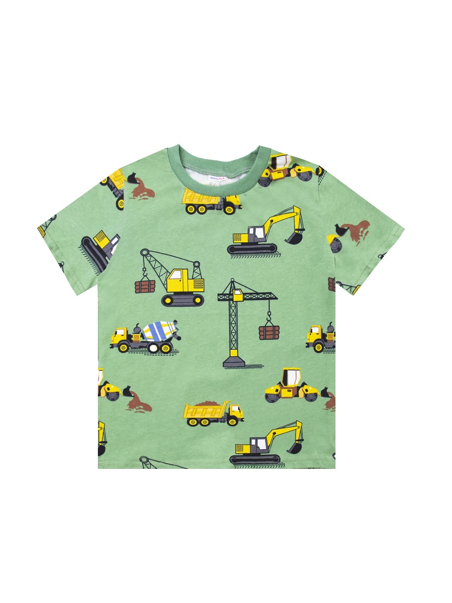 картинка Футболка для мальчика Youlala YLA 0954102608 Техника на зеленом от магазина детских товаров ALiSa