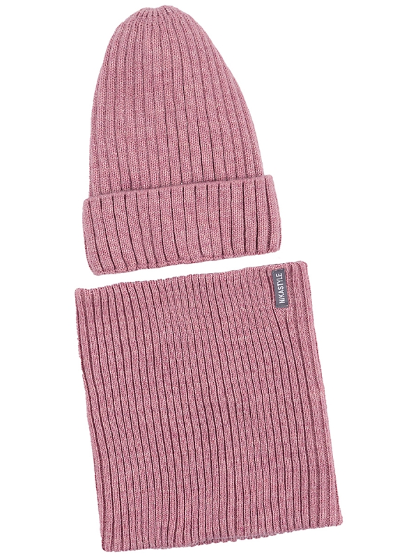 картинка Комплект шапка снуд для девочки NIKASTYLE 12з16424 Сухая роза от магазина детских товаров ALiSa