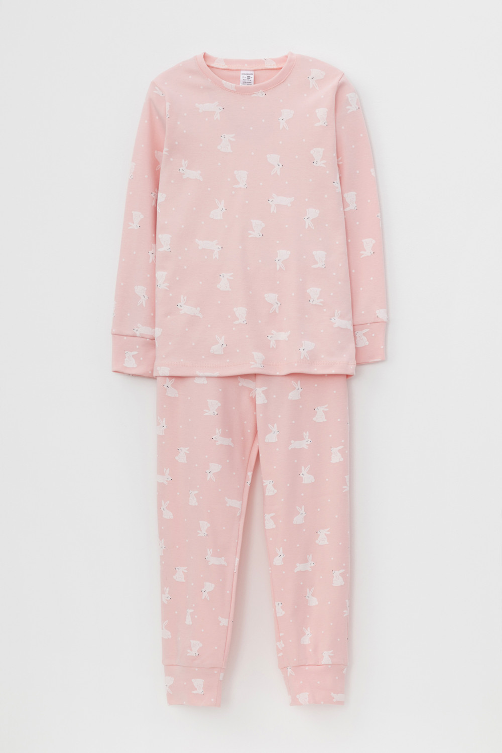 картинка Пижама для девочки Crockid К 1552 зайки на бежево-розовом от магазина детских товаров ALiSa