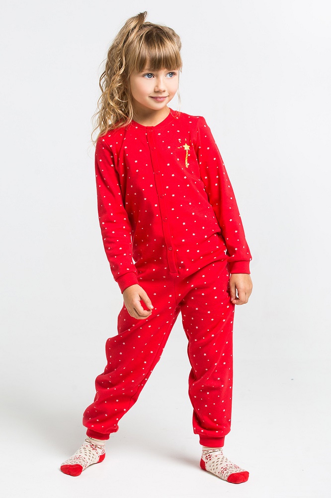 картинка Комбинезон пижама для девочки Crockid К 6180 новогодние звезды на красном от магазина детских товаров ALiSa