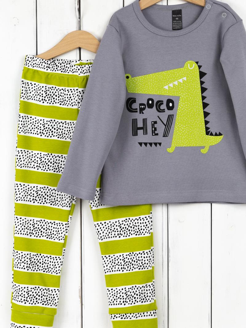 картинка Пижама для мальчика Baby Boom КС15/1-И Серый Croco + полоса зелёная точки от магазина детских товаров ALiSa