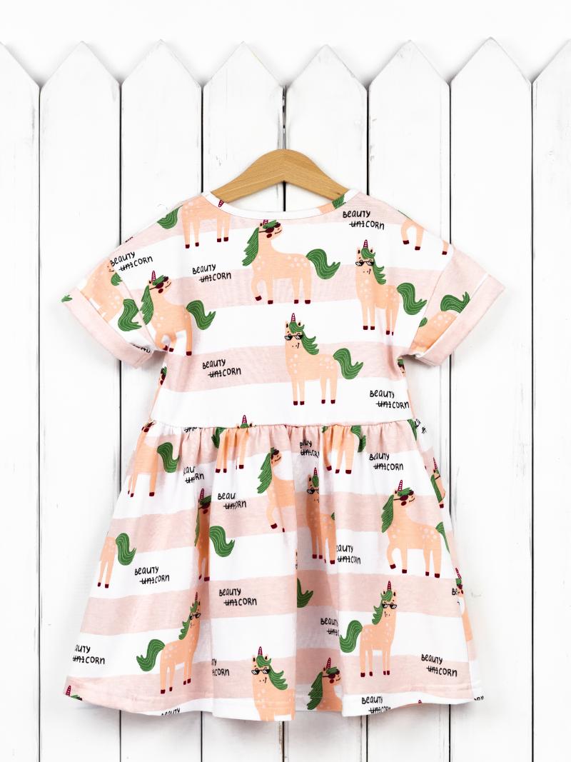 картинка Платье для девочки Baby Boom С156/17-К Единороги на полоске Б108 от магазина детских товаров ALiSa