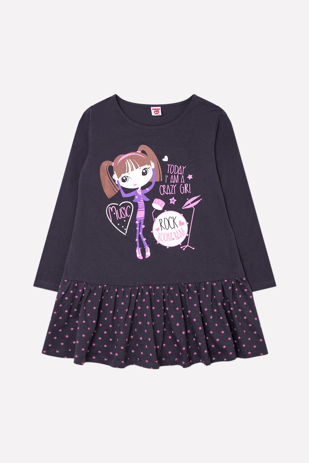 картинка Платье для девочки Crockid К 5572 темно-серый, звезды от магазина детских товаров ALiSa
