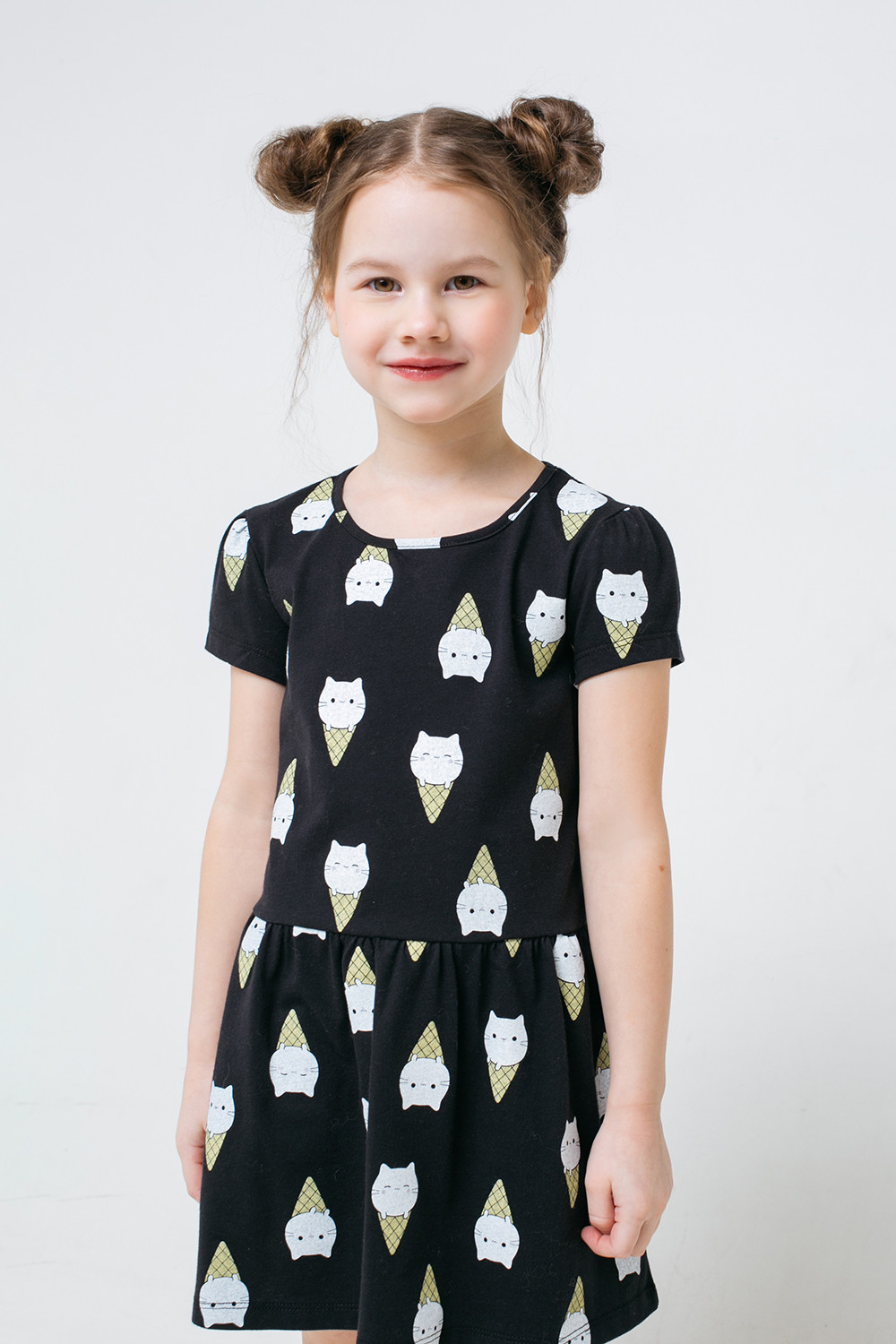 картинка Платье для девочки Crockid КР 5722 черный, котики-мороженое к313 от магазина детских товаров ALiSa