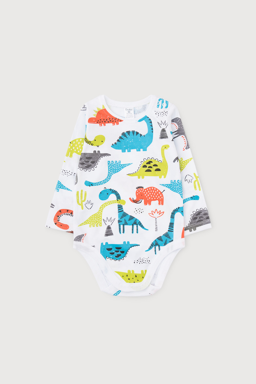 картинка Полукомбинезон для мальчика Crockid К 6381 цветные динозавры на белом от магазина детских товаров ALiSa