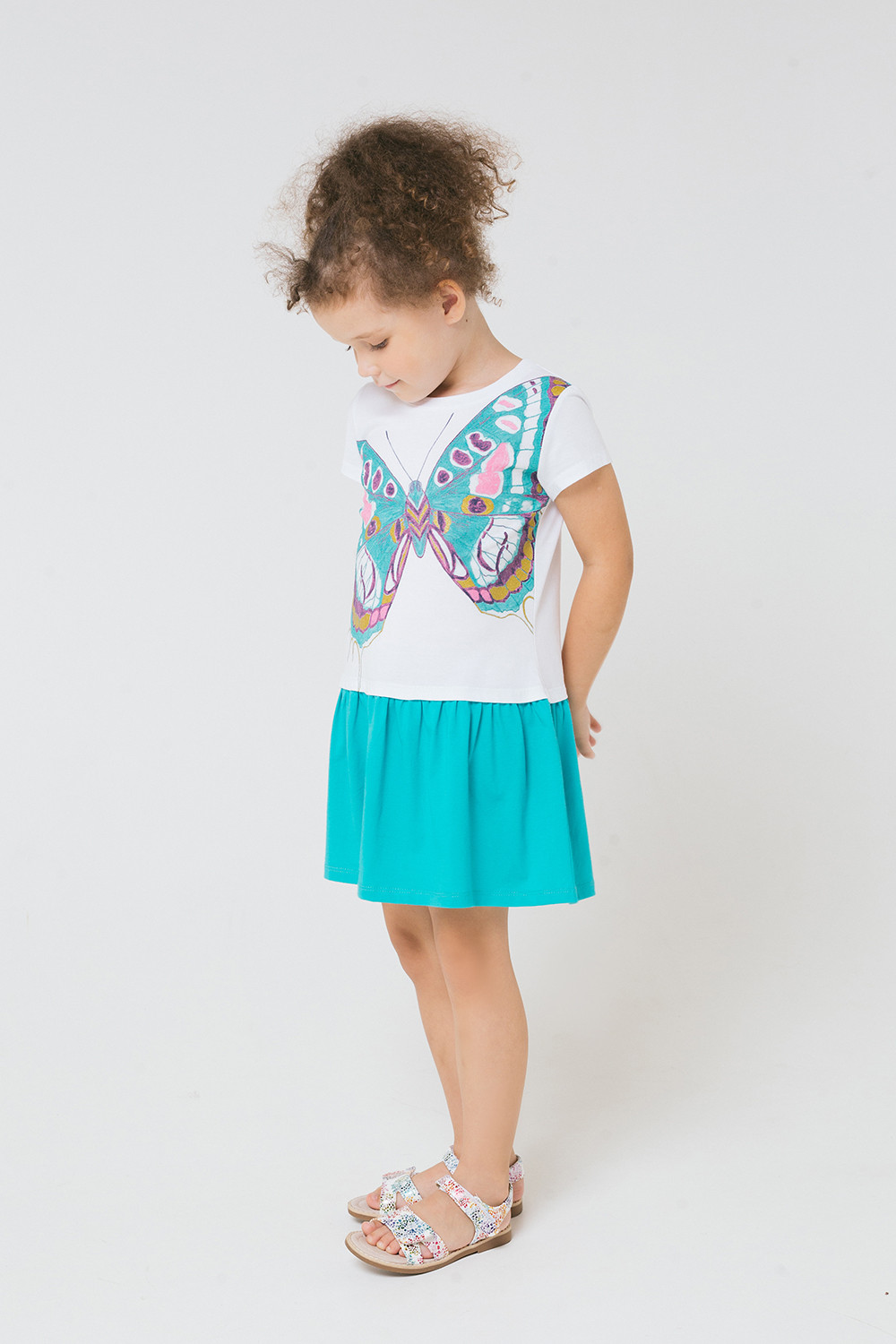 картинка Платье для девочки Crockid КР 5582 белый, темный минт к239 от магазина детских товаров ALiSa
