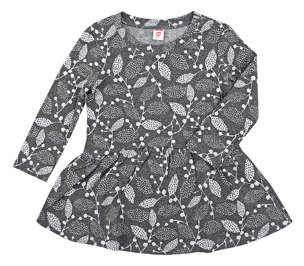 картинка Платье для девочки Crockid К 5461 листья на темно-сером меланже от магазина детских товаров ALiSa
