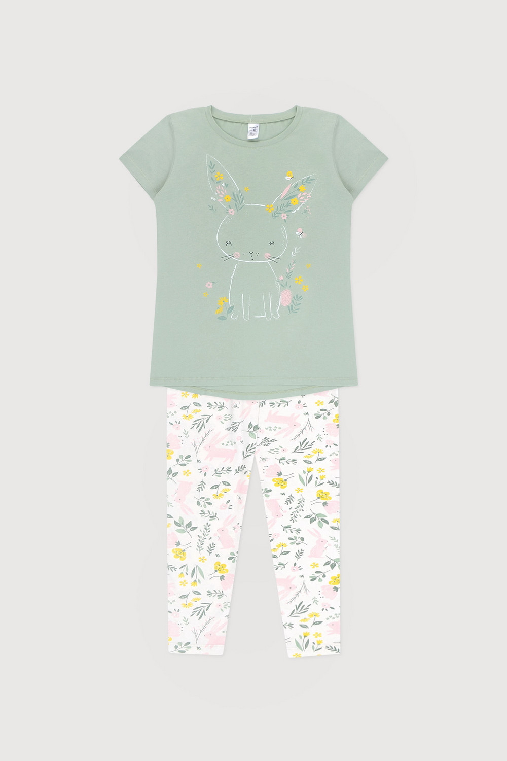 картинка Пижама для девочки Crockid К 1538 пастельно-зеленый + зайчики в цветах от магазина детских товаров ALiSa