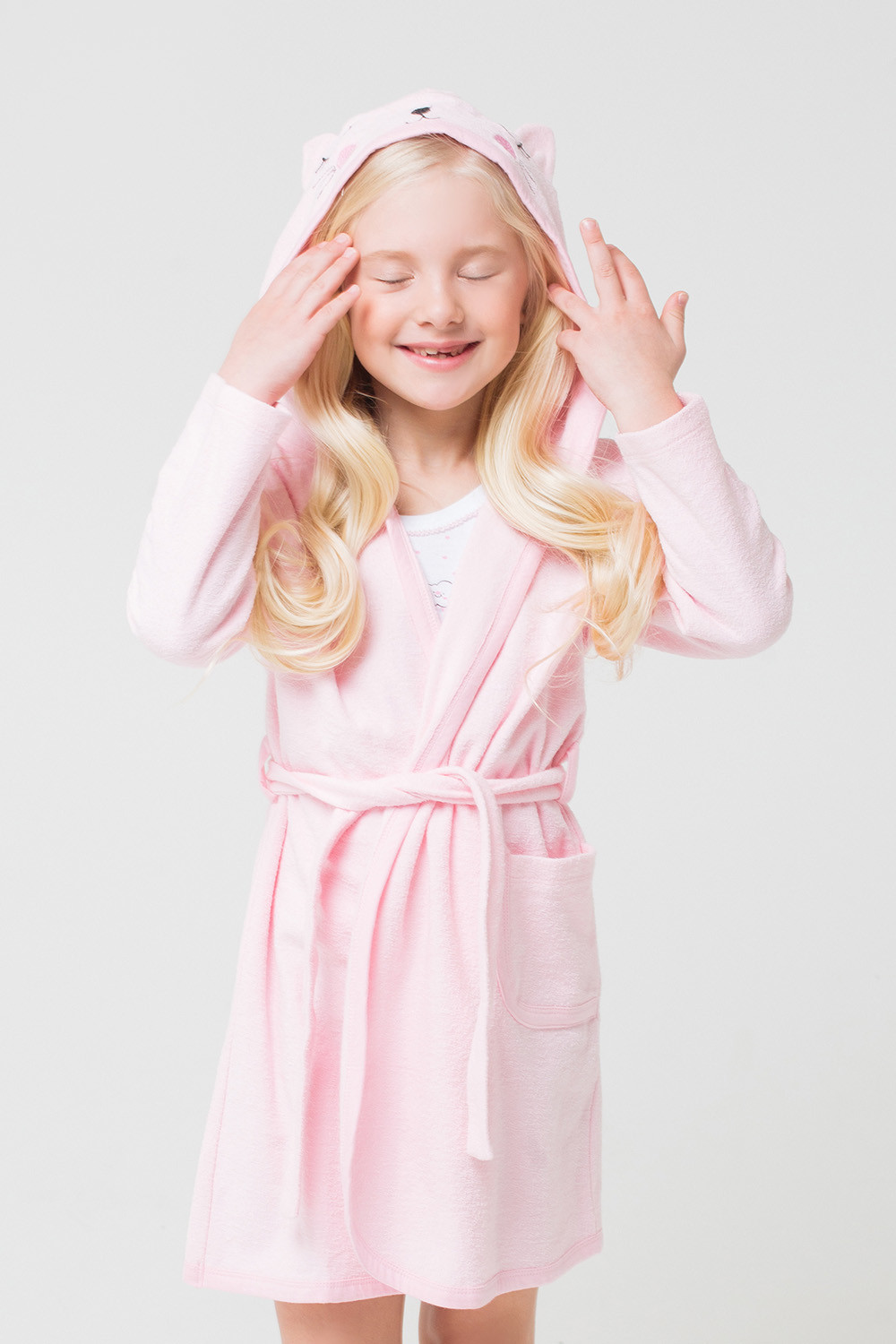 картинка Халат для девочки Crockid К 5481 нежно-розовый (кошечка) от магазина детских товаров ALiSa
