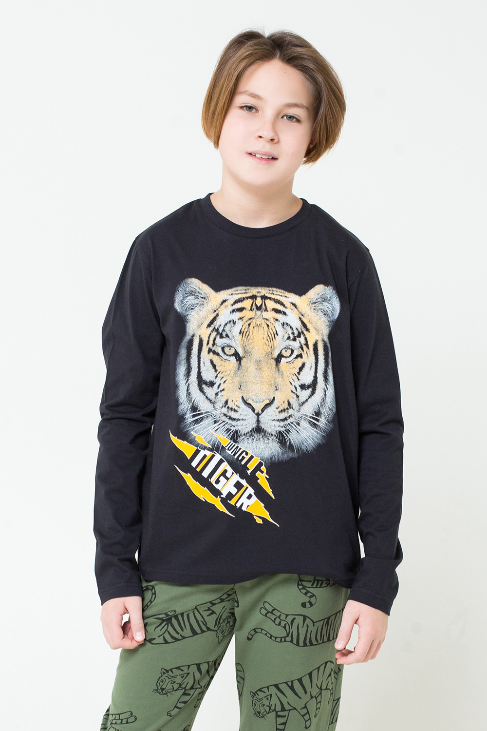 картинка Комплект для мальчика КБ 2684 черный + тигры на бронзово-зеленом от магазина детских товаров ALiSa