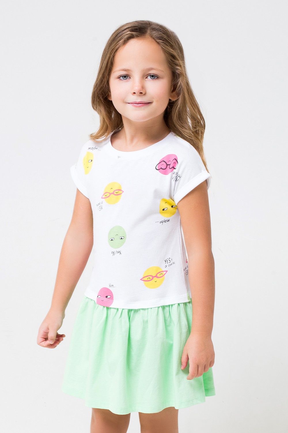 картинка Платье для девочки Crockid К 5380 смайлики на белом, минт к1242 от магазина детских товаров ALiSa