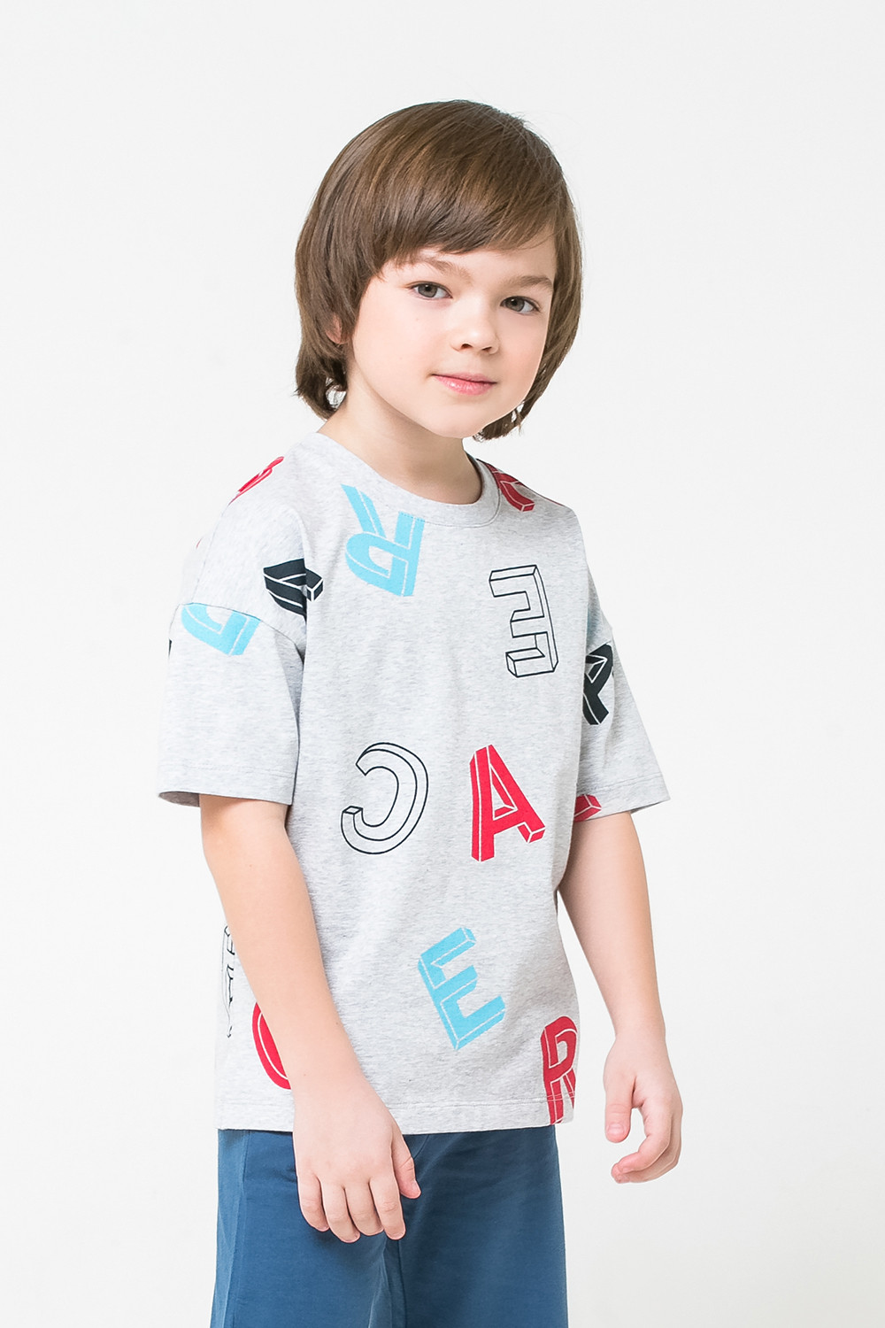 картинка Футболка для мальчика Crockid К 300947 серо-голубой меланж, буквы гонки к1253 от магазина детских товаров ALiSa
