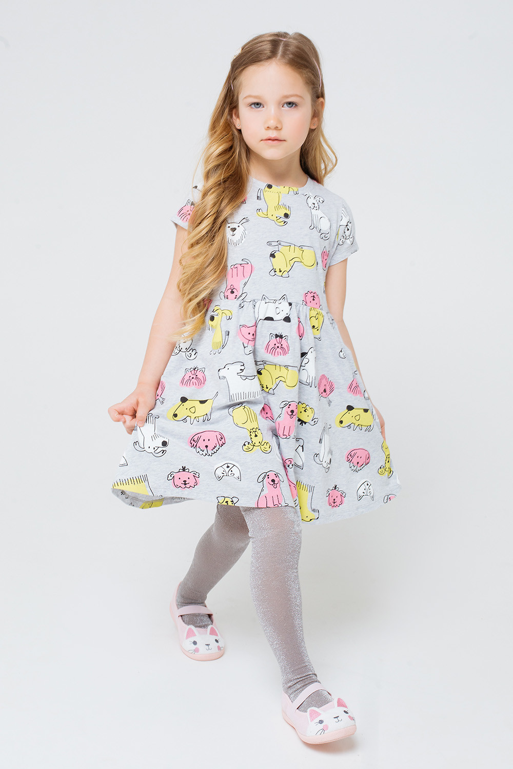 картинка Платье для девочки Crockid К 5375 серо-голубой меланж, собачки к1236 от магазина детских товаров ALiSa