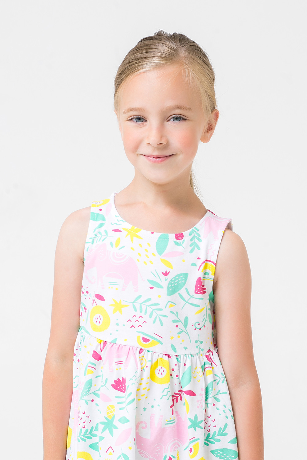 картинка Платье для девочки Crockid К 5589 белый, слоники в цветах к1260 от магазина детских товаров ALiSa
