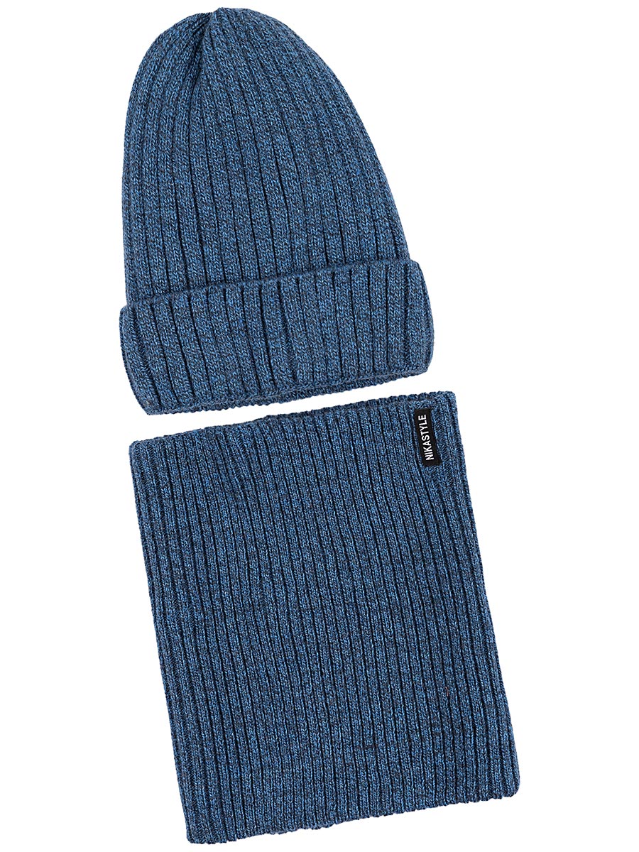 картинка Комплект шапка снуд для мальчика NIKASTYLE 12з16424 Джинсовый от магазина детских товаров ALiSa