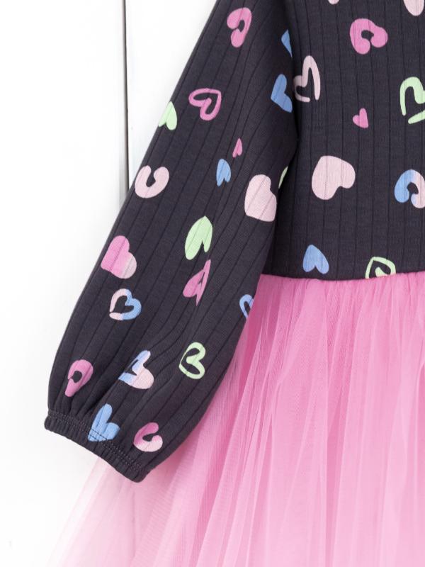 картинка Платье для девочки Baby Boom С247/1-И я729 Сердечки на графите + розовый от магазина детских товаров ALiSa