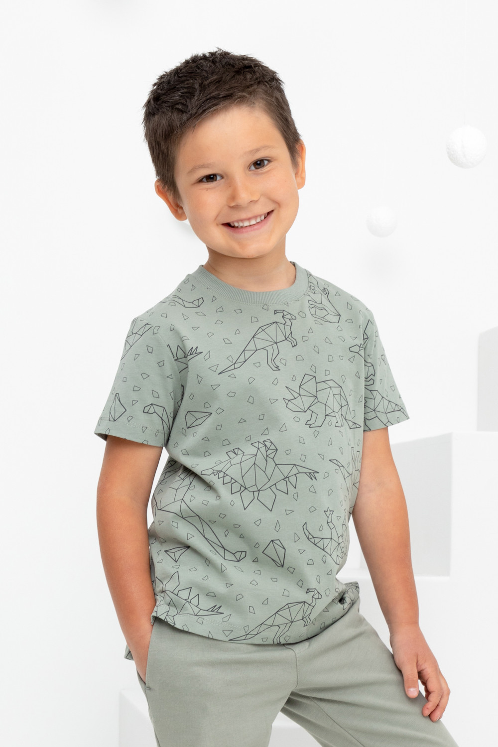 картинка Футболка для мальчика Crockid КР 302160 зеленый чай, динозавры к402 от магазина детских товаров ALiSa