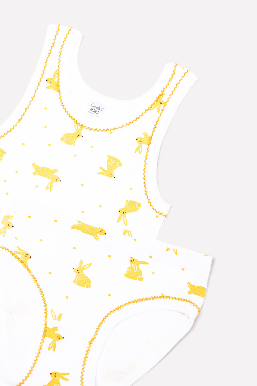 картинка Комплект для девочки Crockid К 1064 желтые зайки на белом от магазина детских товаров ALiSa