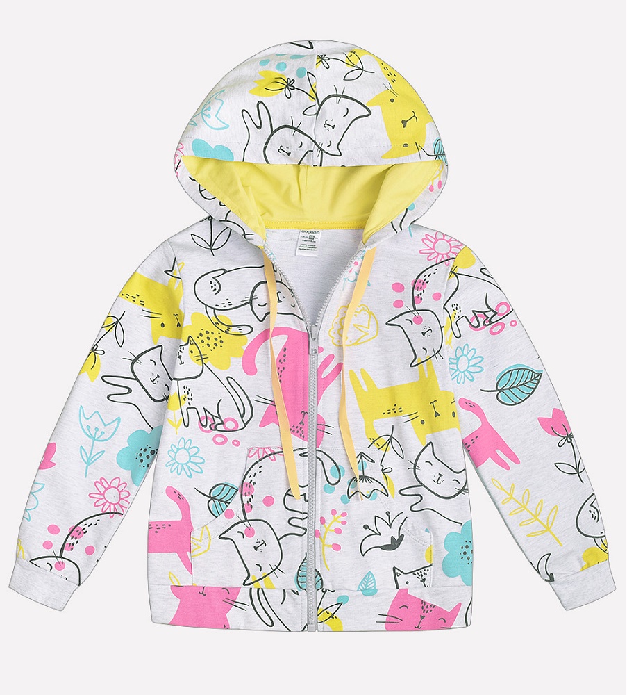 картинка Куртка для девочки Crockid К 300571 кошки с цветами на меланже к123 от магазина детских товаров ALiSa