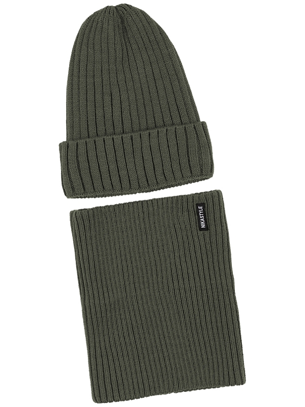 картинка Комплект шапка снуд для мальчика NIKASTYLE 12з16424 Полынь от магазина детских товаров ALiSa