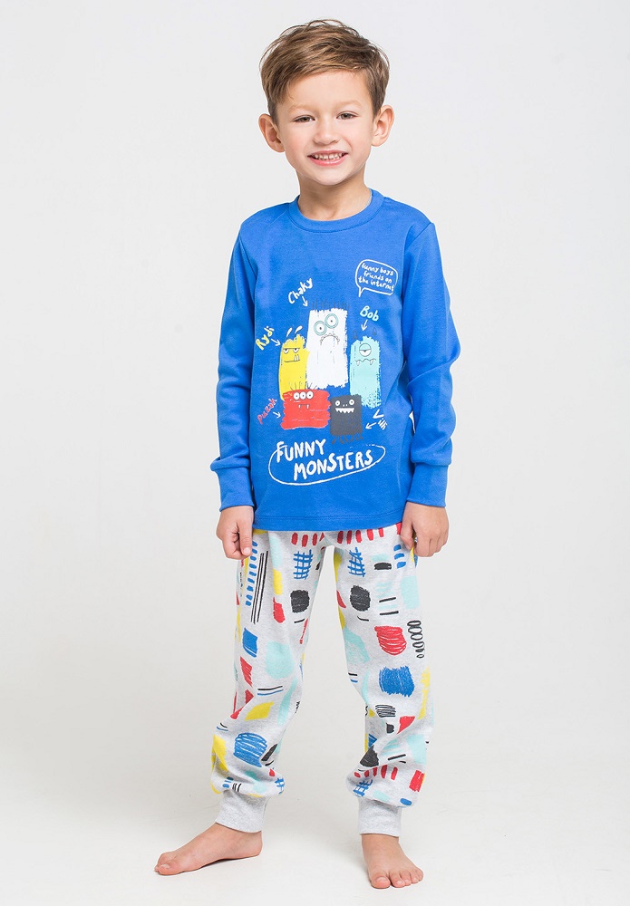 картинка Пижама для мальчика Crockid К 1532 ярко голубой + цветные штрихи от магазина детских товаров ALiSa
