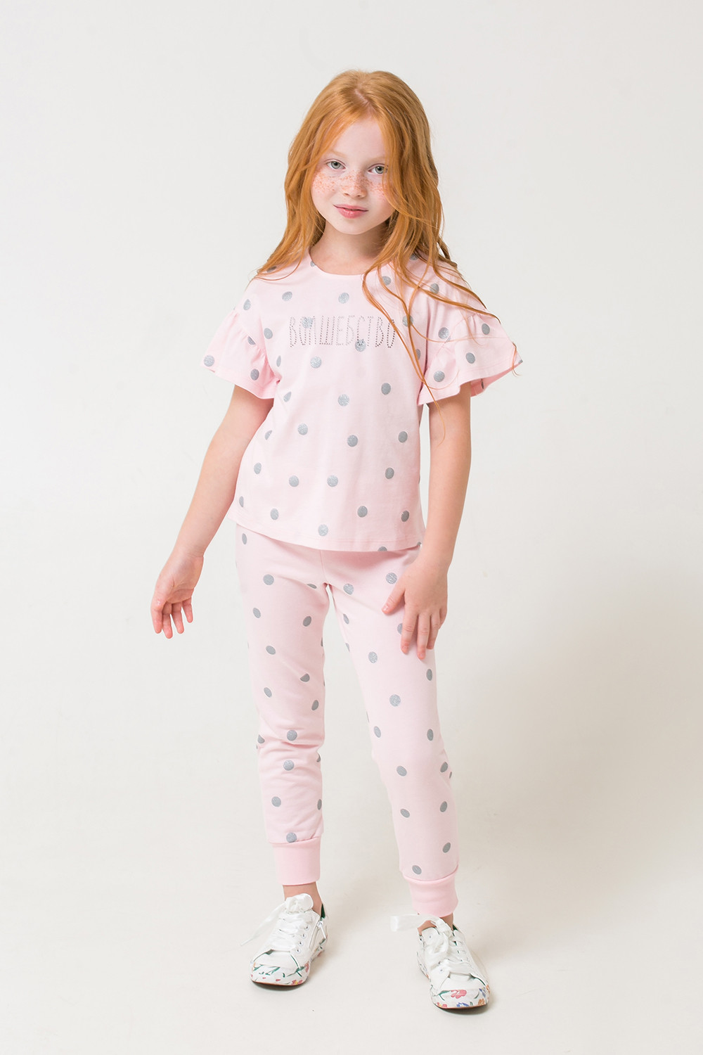 картинка Брюки для девочки Crockid КР 4977 персиково-розовый, горошек к285 от магазина детских товаров ALiSa