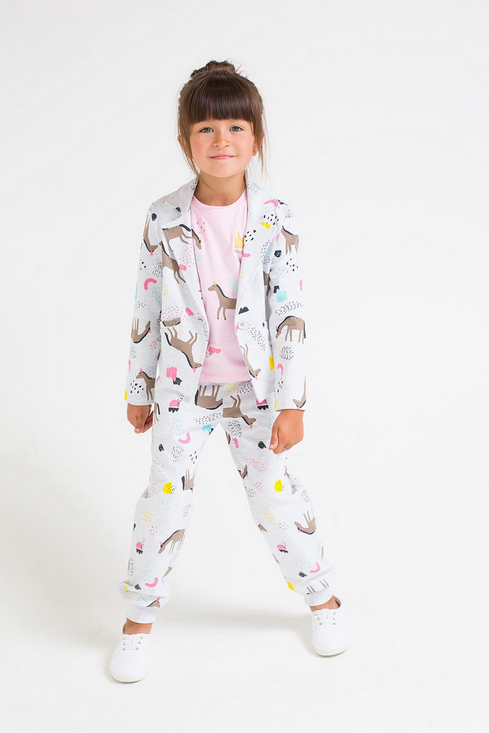 картинка Куртка для девочки Crockid КР 300928 светло-серый меланж, волшебные лошадки к251 от магазина детских товаров ALiSa