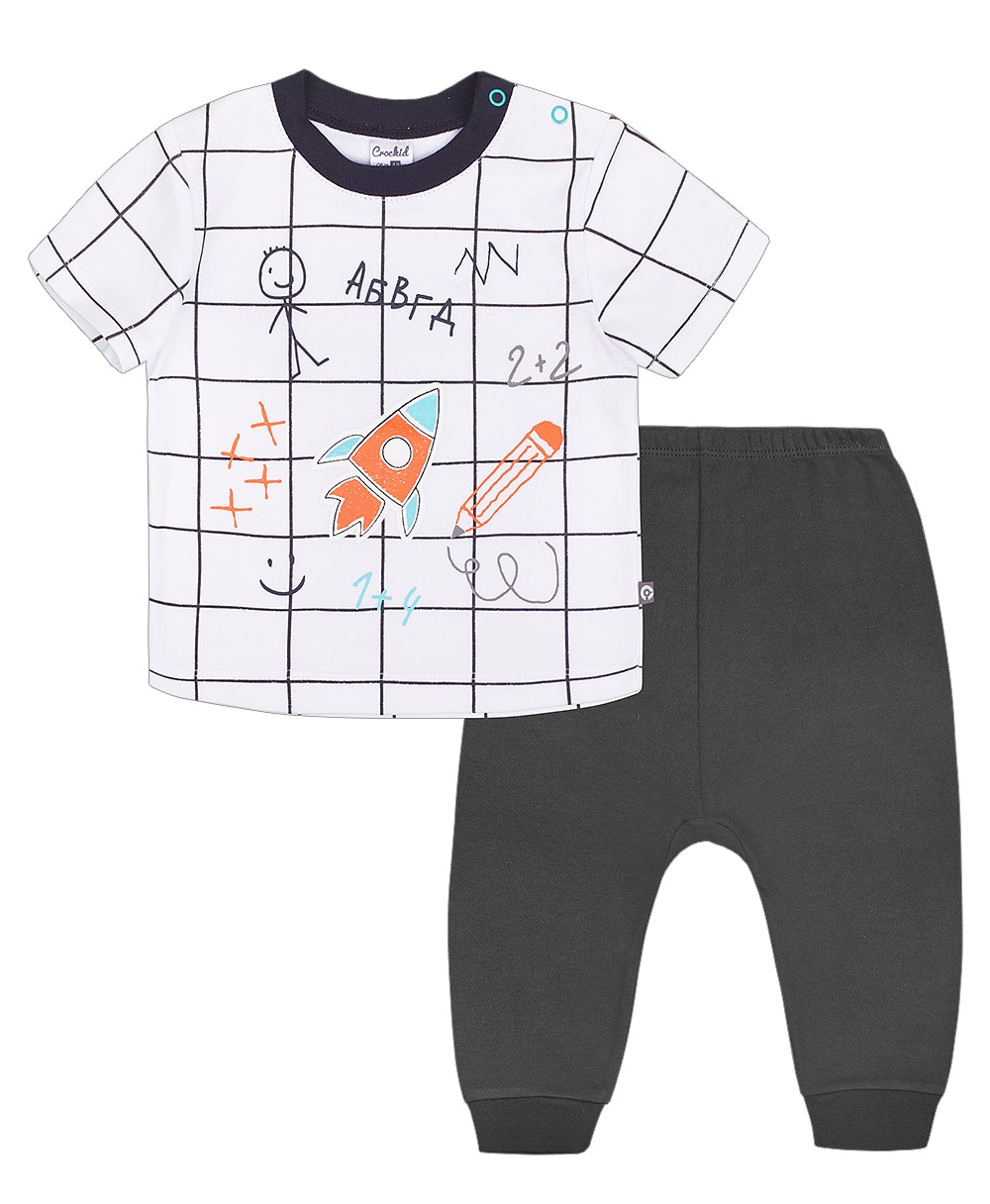 картинка Комплект для мальчика Crockid К 2523 клетка на белом + темно-серый от магазина детских товаров ALiSa