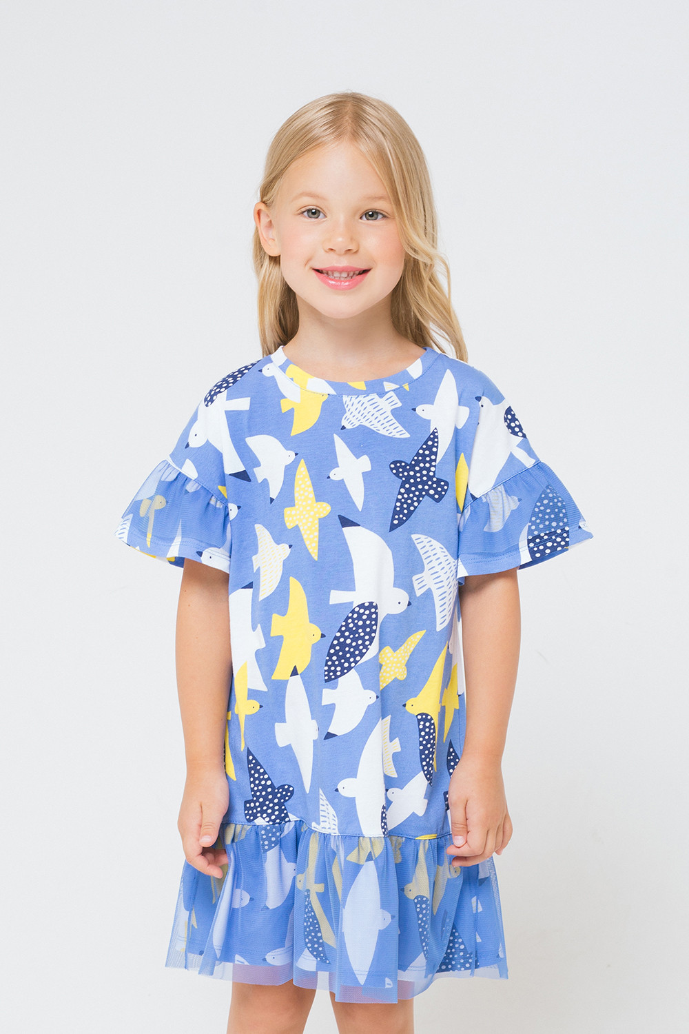 картинка Платье для девочки Crockid КР 5585 голубой сапфир, белые чайки к247 от магазина детских товаров ALiSa