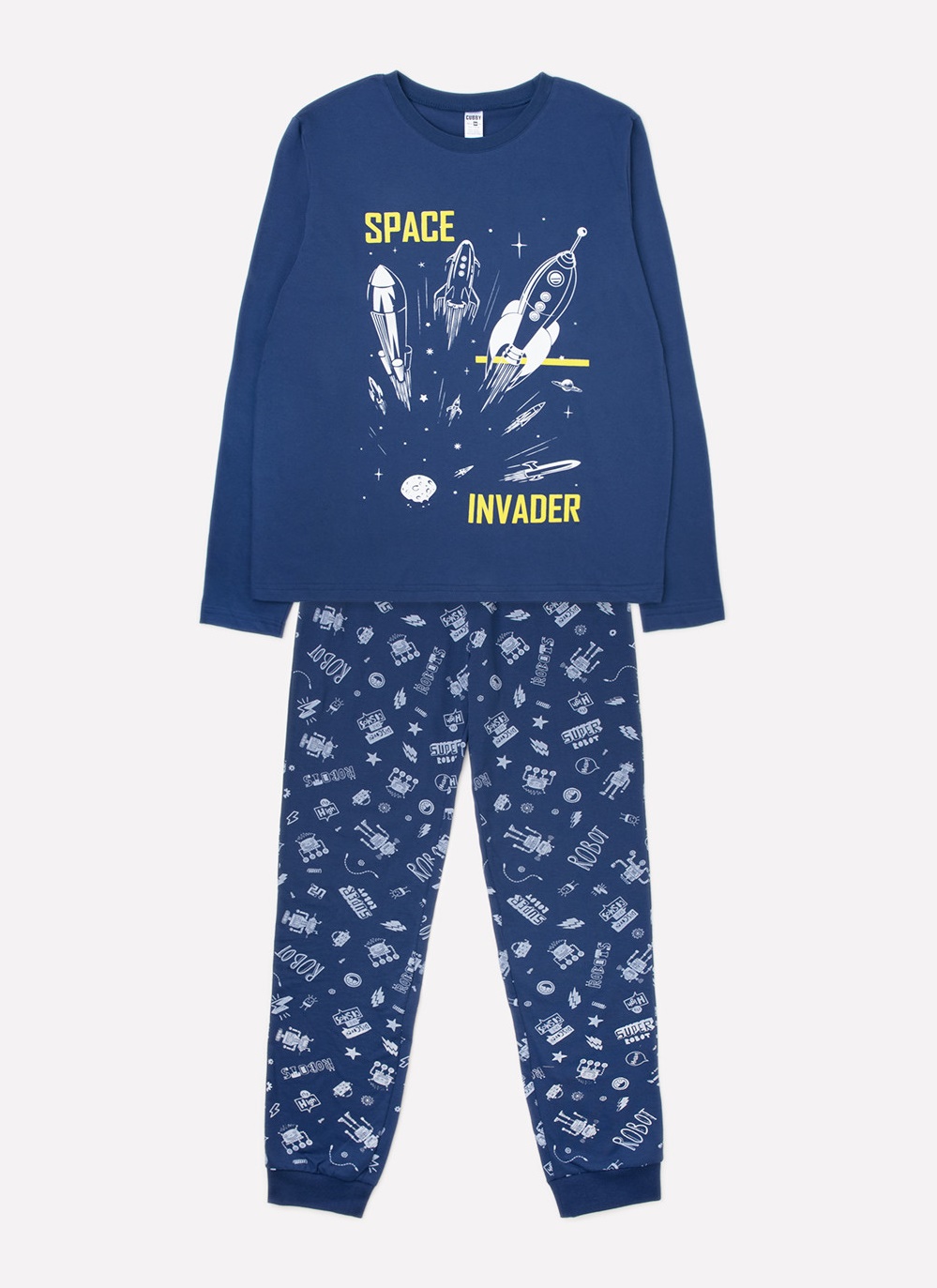 картинка Комплект для мальчика КБ 2618 синий космос, роботы от магазина детских товаров ALiSa
