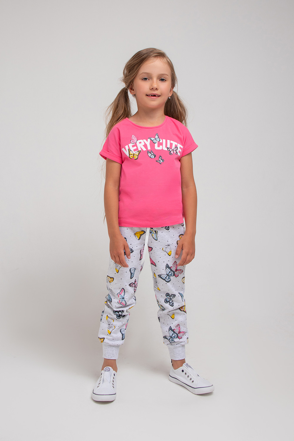 картинка Брюки для девочки Crockid КР 400361 светло-серый меланж, бабочки к340 от магазина детских товаров ALiSa