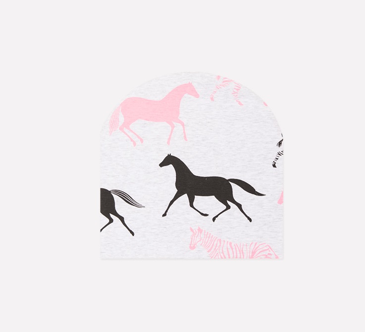 картинка Шапка для девочки Crockid КР 8102 светло-серый меланж, лошадки к233 от магазина детских товаров ALiSa