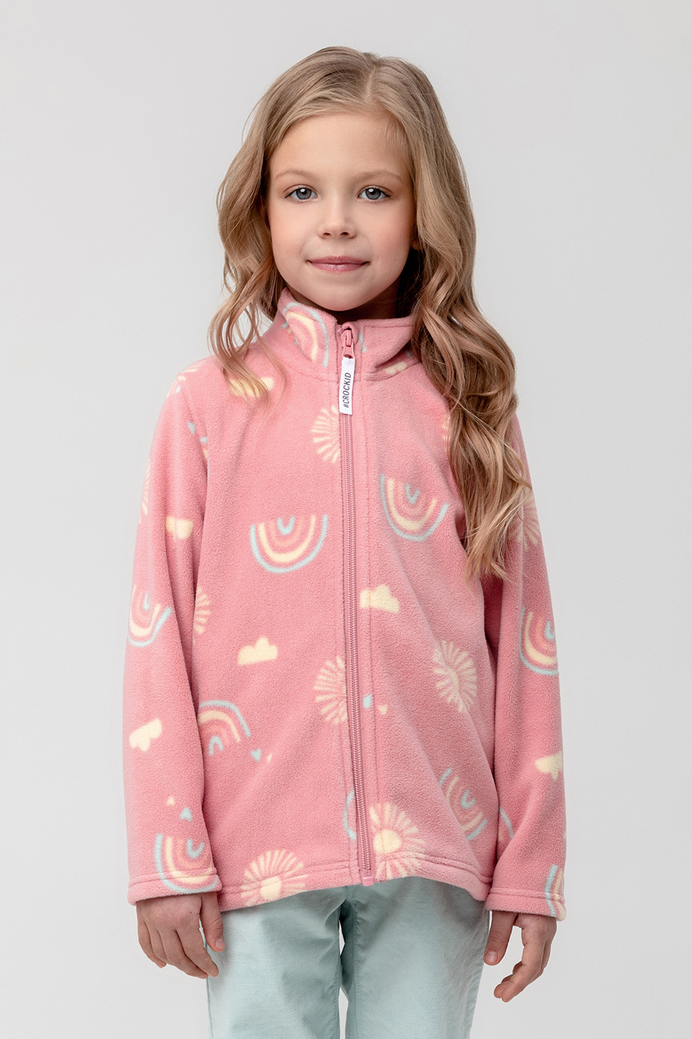 картинка Куртка флисовая для девочки Crockid ФЛ 34025 королевский розовый, солнце и радуга от магазина детских товаров ALiSa