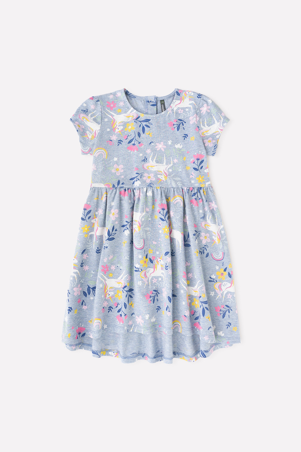 картинка Платье для девочки Crockid КР 5587 серо-голубой меланж, единороги в цветах к321 от магазина детских товаров ALiSa