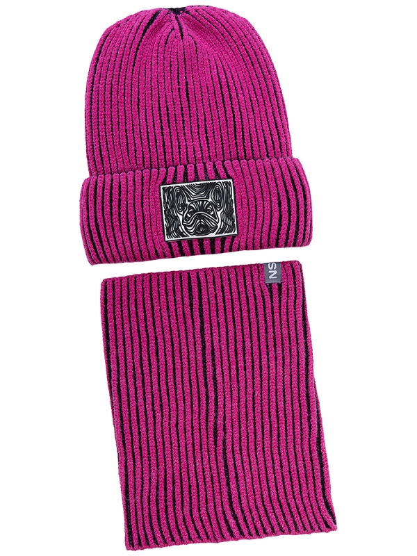картинка Комплект шапка снуд для девочки NIKASTYLE 12з16624 Черный фуксия от магазина детских товаров ALiSa