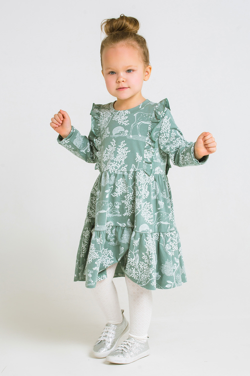 картинка Платье для девочки Crockid КР 5557 серо-зеленый, лесной мир к219 от магазина детских товаров ALiSa