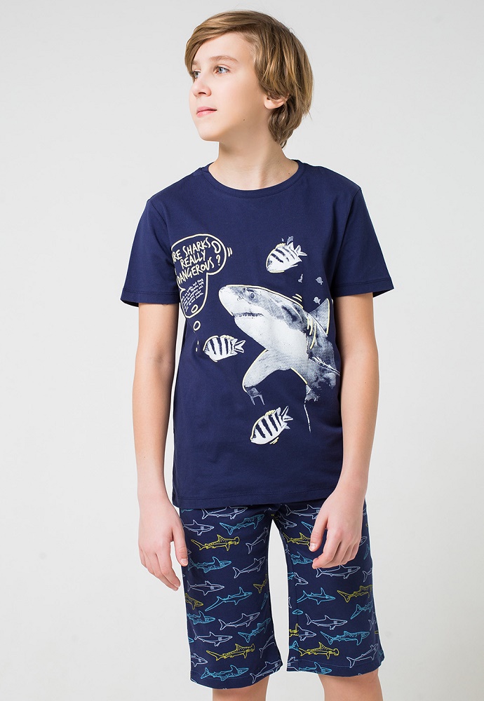 картинка Комплект для мальчика Crockid КБ 2606 глубокий синий + акулы от магазина детских товаров ALiSa