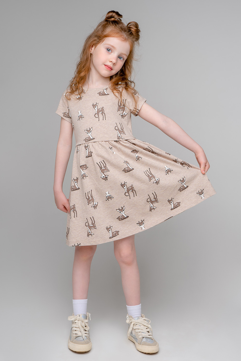 картинка Платье для девочки Crockid КР 5776 бежевый меланж, оленята к353 от магазина детских товаров ALiSa