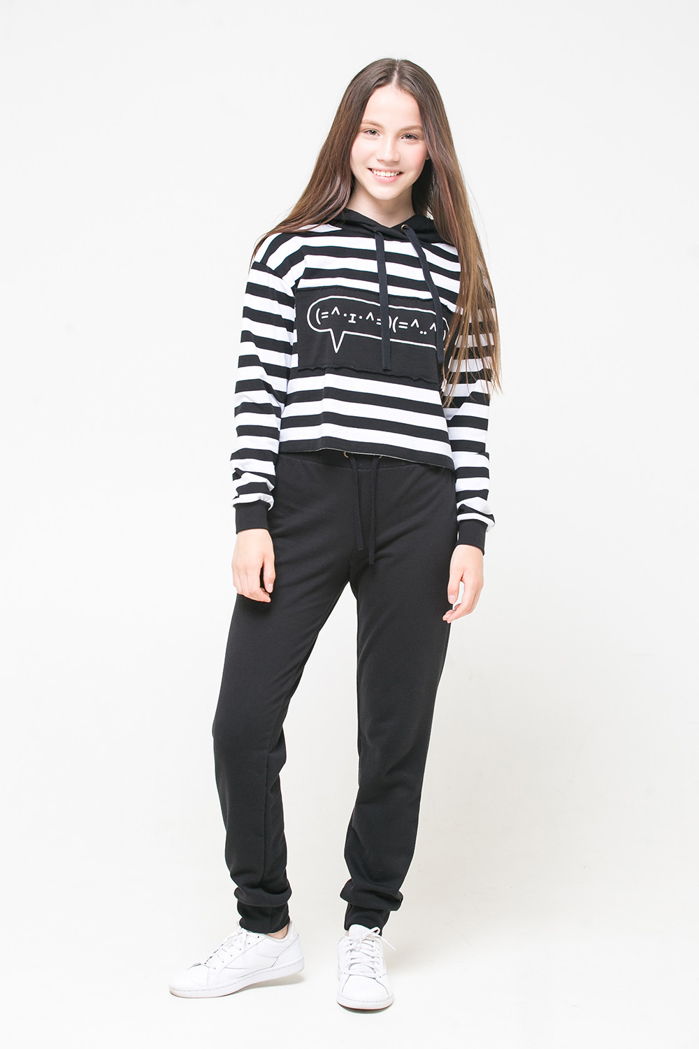 картинка Джемпер для девочки КБ 301172 черный, белый полоска к31 от магазина детских товаров ALiSa
