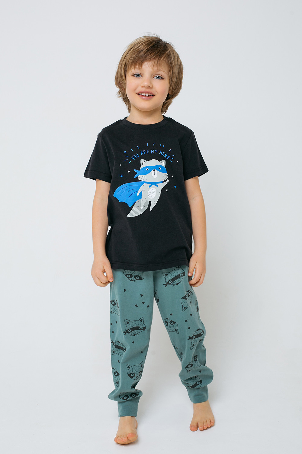 картинка Пижама для мальчика Crockid К 1529 черный + енот бандит от магазина детских товаров ALiSa