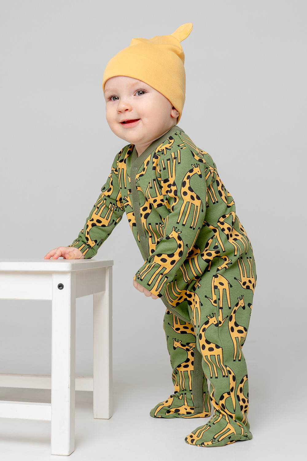 картинка Комбинезон для мальчика Crockid К 6025 веселые жирафы на зеленом я108 от магазина детских товаров ALiSa