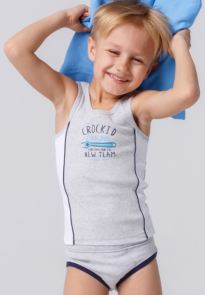 картинка Майка для мальчика Crockid К 1087 серо-голубой меланж, белый от магазина детских товаров ALiSa