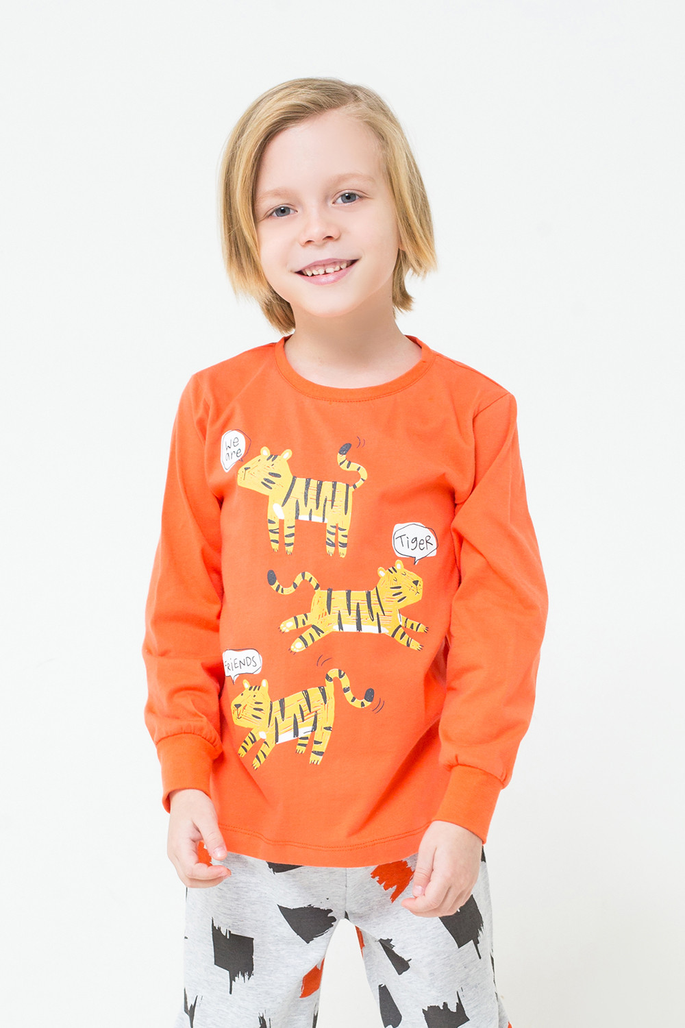 картинка Пижама для мальчика Crockid К 1512 красно-оранжевый + мазки краски на меланже от магазина детских товаров ALiSa
