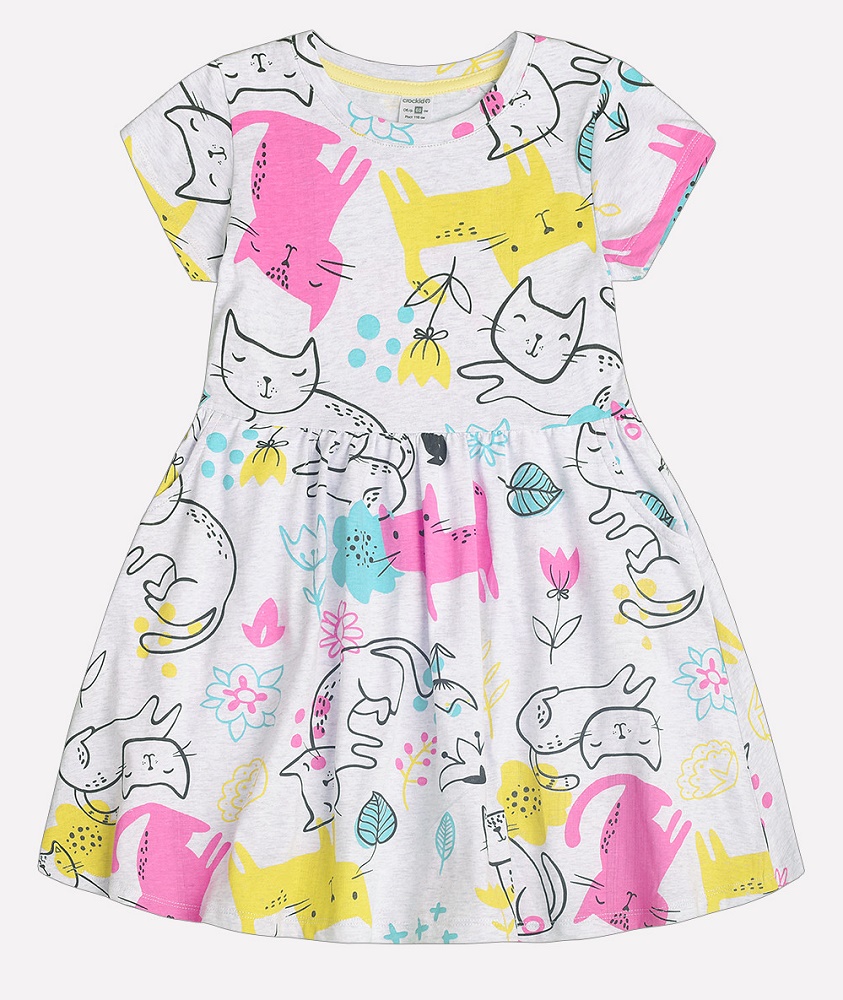 картинка Платье для девочки Crockid К 5375 кошки с цветами на меланже к123 от магазина детских товаров ALiSa