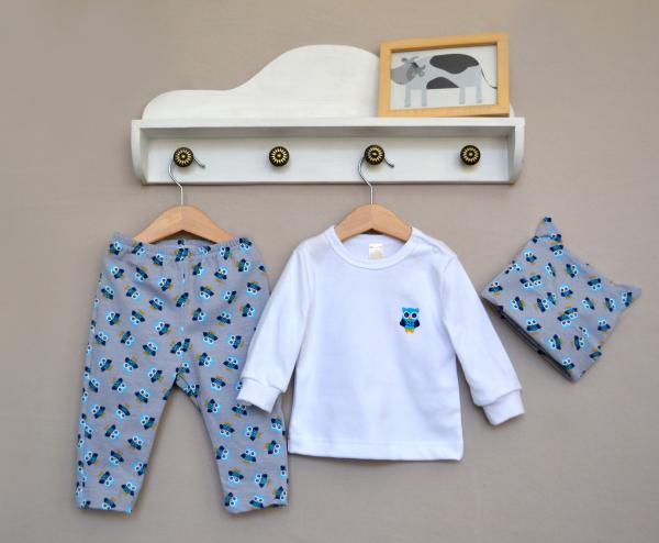 картинка Комплект для мальчика Baby Boom КД61-И Сова на сером фоне от магазина детских товаров ALiSa