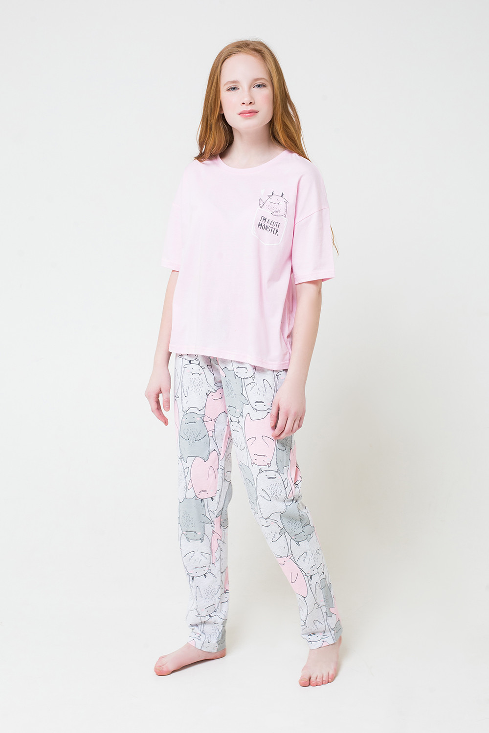 картинка Комплект для девочки КБ 2679 нежно-розовый + монстрики на меланже от магазина детских товаров ALiSa