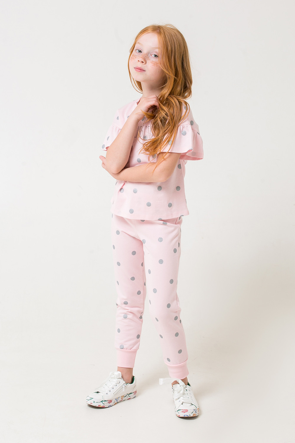 картинка Брюки для девочки Crockid КР 4977 персиково-розовый, горошек к285 от магазина детских товаров ALiSa