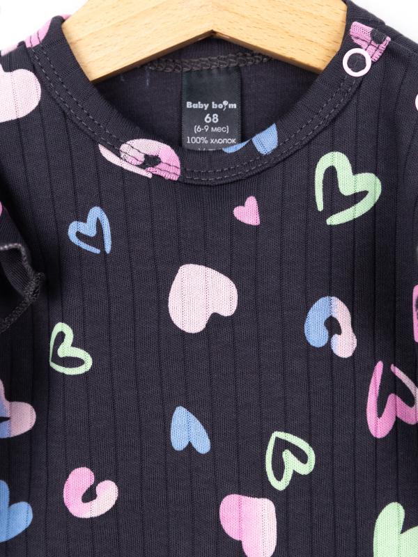 картинка Боди для девочки Baby Boom Б142/1-И я729 Сердечки на графите от магазина детских товаров ALiSa