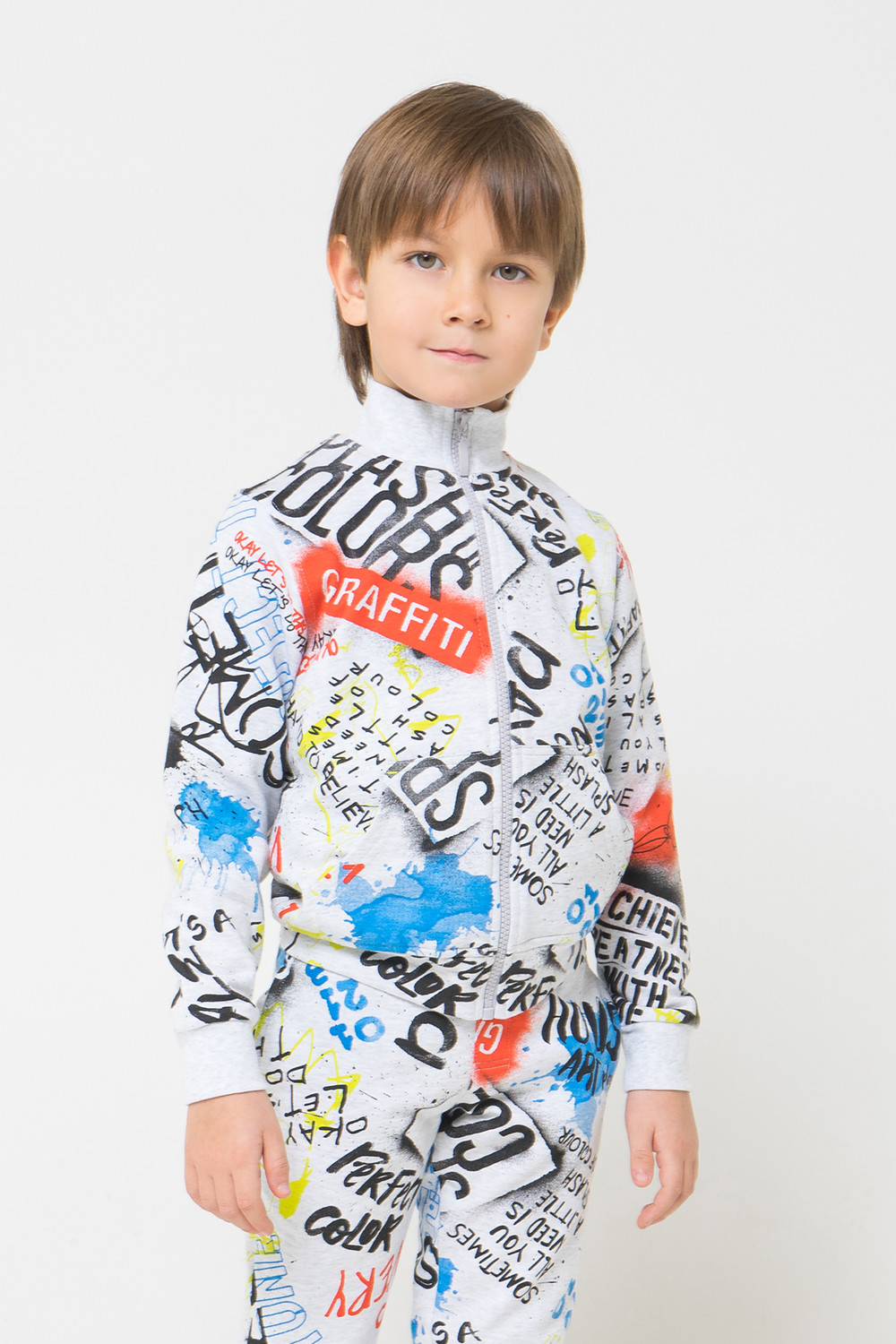 картинка Куртка для мальчика Crockid К 300950 св. серый меланж, граффити к1247 от магазина детских товаров ALiSa
