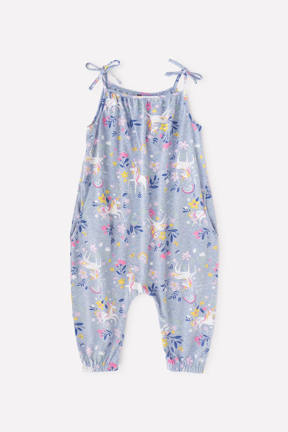 картинка Полукомбинезон для девочки Crockid КР 6310 серо-голубой меланж, единороги в цветах к321 от магазина детских товаров ALiSa